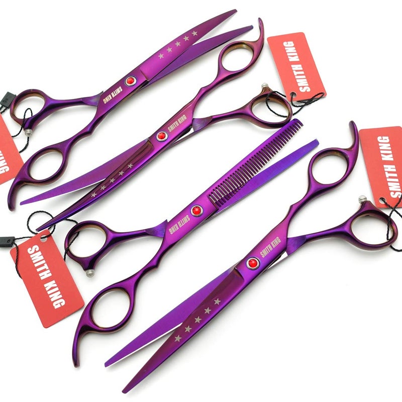 Smithking 7.0in Professional Pet Grooming Scissors set,Straight & Thinning & Curved scissors 4pcs set for Dog grooming (Violet) - Image 3